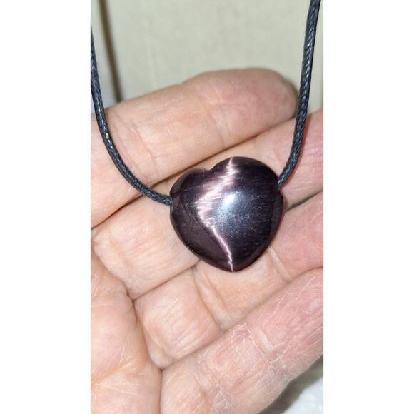 Amethyst Colored Heart Stone Pendant Necklace Bohemian Romantic Hand Crafted - Picture 2 of 10